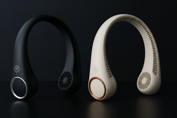 Aerofit neck fan in Matte Black and Matte White side by side on a black background, no rim lighting