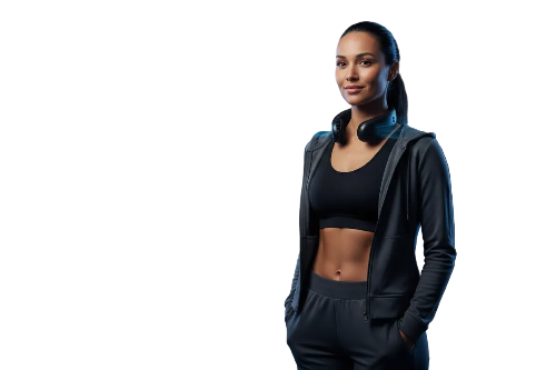 Aerofit lifestyle photo of a woman wearing the Matte Black Wireless Neck Fan