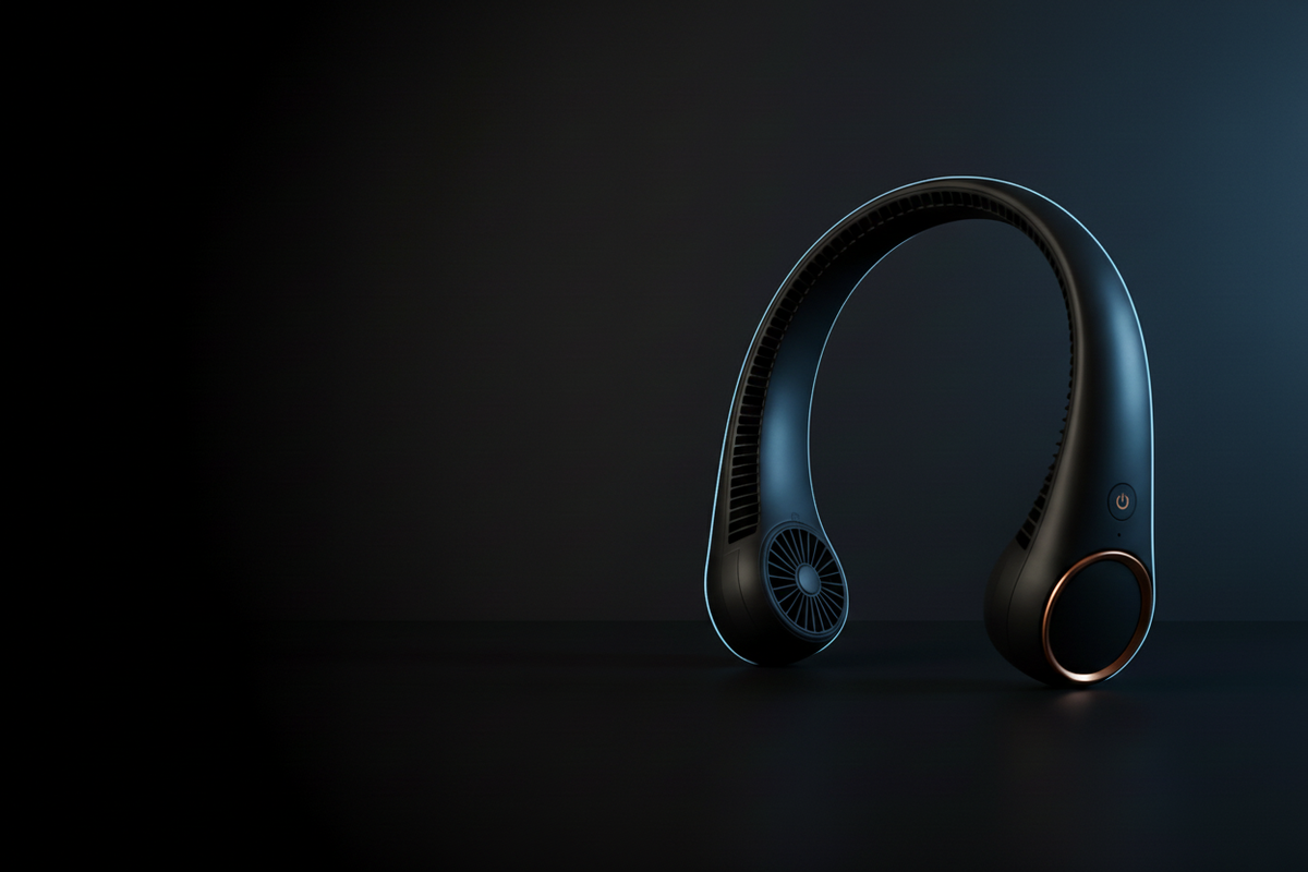 Matte Black neck fan product banner