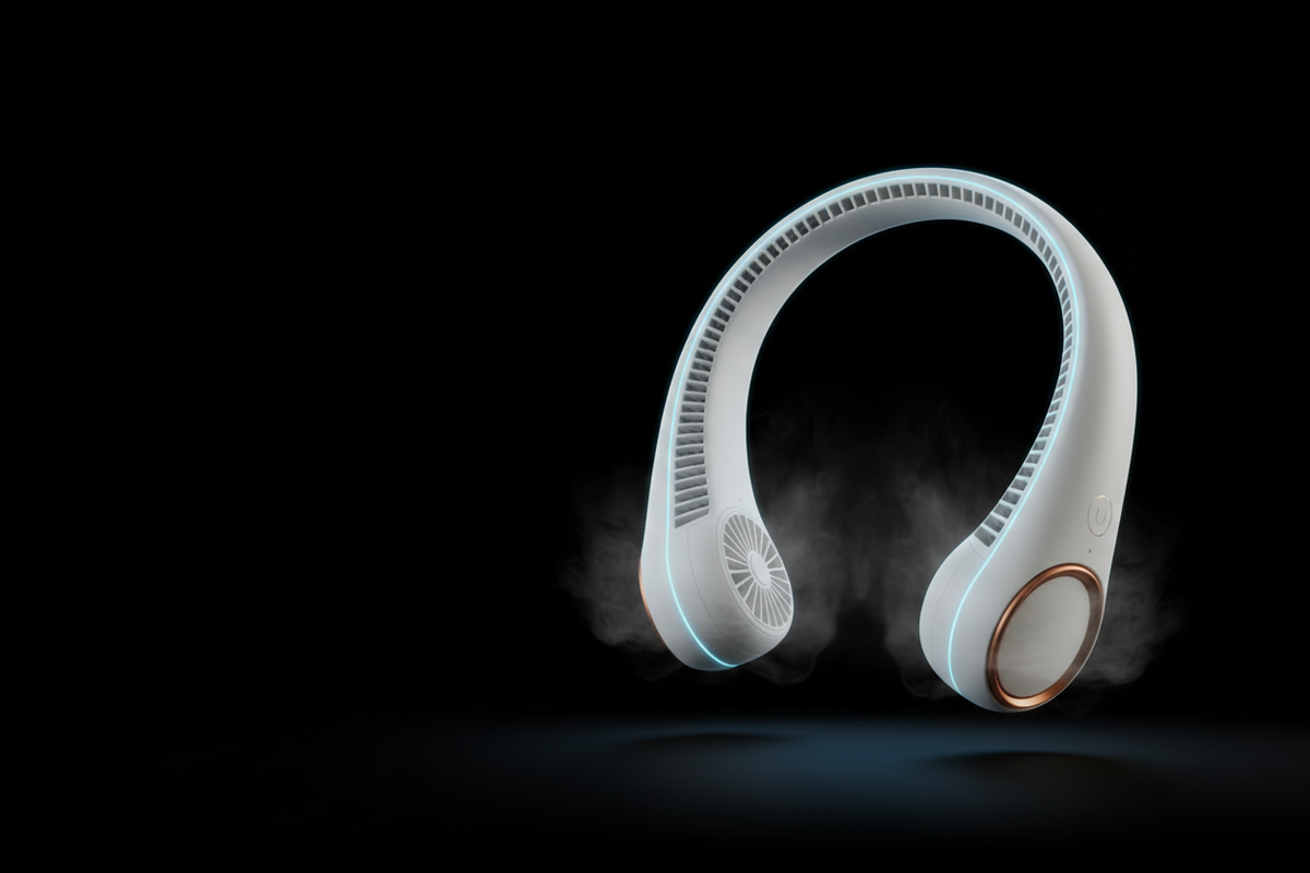 Matte White neck fan product banner